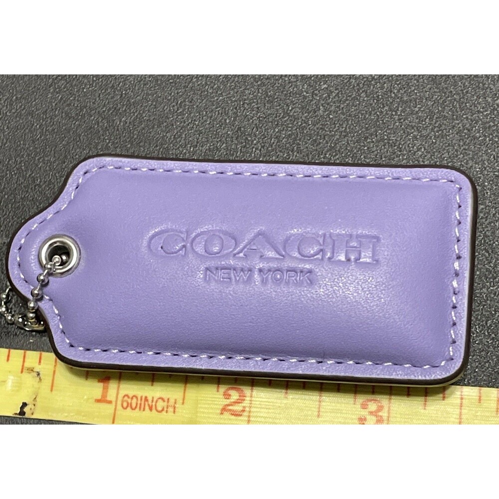 Huge COACH CHARM 3.5” Purple Leather Hang Tag Fob Pillow Puffy Tabby